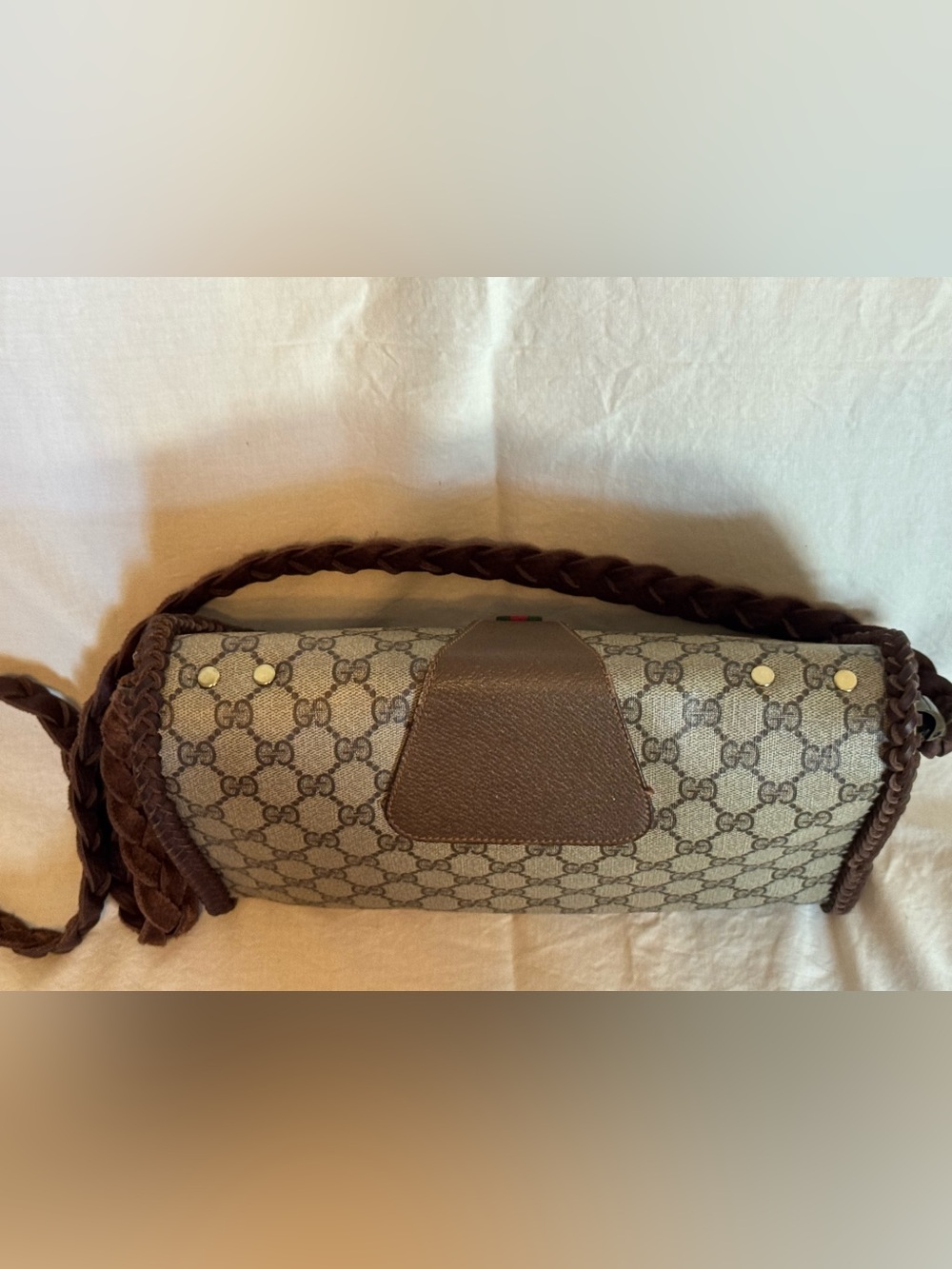 Gucci Beige GG Supreme Canvas Crossbody with Brown Braided Trim - Picture 3 of 12